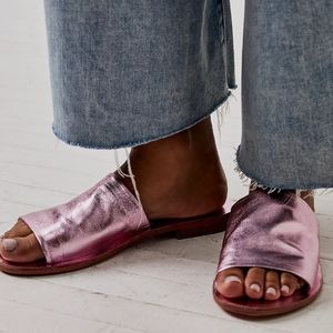 Free People Pink Leather metallic sandals size 7